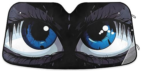ODAWA Parasol plegable para parabrisas de coche, con ojos azules, bloquea los rayos UV, protección contra el calor solar, 55 x 27.6 pulgadas