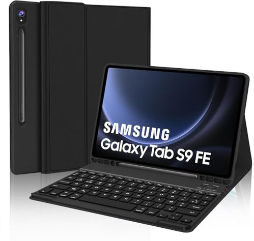 JADEMALL Coque Clavier pour Samsung Galaxy Tab S9 FE 10.9/S10 FE 10.9/S9 11 2023, AZERTY Français Clavier Magnétique Détachable Bluetooth pour Tab S9 FE 10.9 2023/S10 FE 10.9 2025, Noir