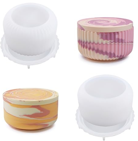 2 Moldes de Silicona para Velas Con Tapa, Raysin, Hormigón - Forma de Cilindro, Portavelas, Maceta, Recipiente