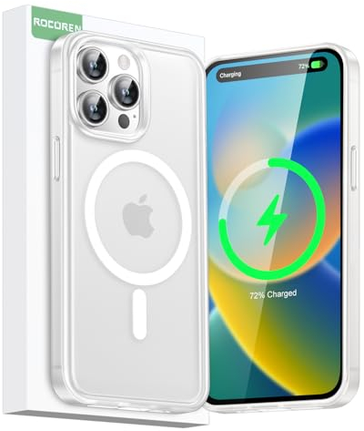 Rocoren für iPhone 15 Pro Max Hülle für MagSafe, 2023 Hybrid Frost Magnetisches HandyHülle Case für iPhone 15 Pro Max 6.7 Zoll, Militärnorm Schutz - Transparent Matt Klar