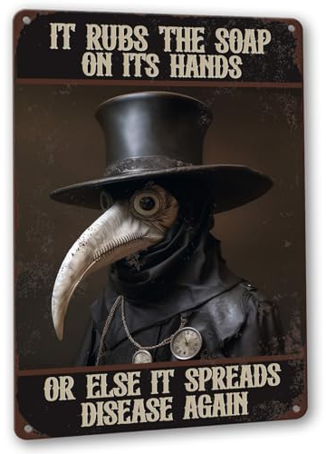 Retro Gothic Plague Doctor Wash Your Hands Blechschild für Wand, Gothic Halloween Badezimmer Dekor, 20,3 x 30,5 cm Metall-Blechposter