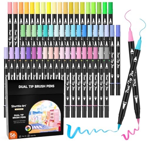 Shuttle Art Pastell Pinselstifte, 56 Pastell Malstifte, Dual Tip Brush Marker mit Fineliner Spitze, Zeichnen Filzstifte für Erwachsene Malbücher, Malen Skizzieren Kalligraphie und Journaling