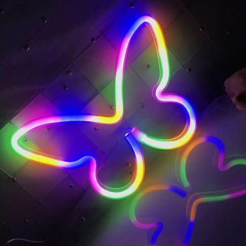 Bunte Schmetterling LED Neon Zeichen,Gebrauch In Bars Wohnzimmer Nachtlichter Geburtstagsgeschenke Schaufensterdekorationen,Energiesparend LeichtUnd Einfach Zu Tragen Camping Beleuchtung