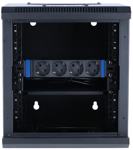DSIT 10 Zoll Set: 6HE Netzwerkschrank zur Wandmontage – Fachboden – Steckdosenleiste