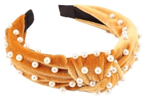 DRESHOW Pearl Headbands for Women Wide Knotted Headbands Velvet Turban Hair Bands Accessories for Girls