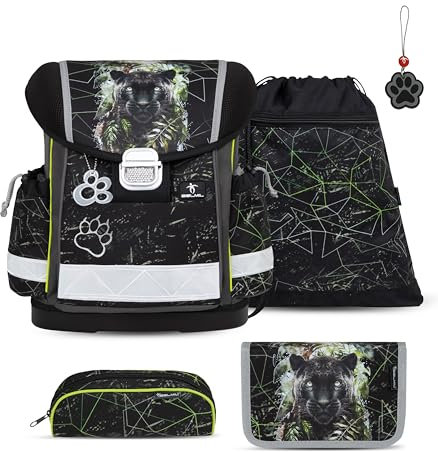 Belmil Classy Schulranzen Set 5 teilig mit extra Schlüsselanhänger (Black Panther)