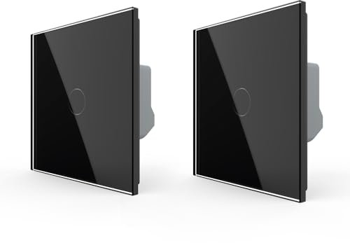 LIVOLO Nouvel interrupteur mural unipolaire en verre trempé pour lampe électrique unipolaire avec indicateur LED No Neutral pour la maison, le bureau,2 Packs (Noir)