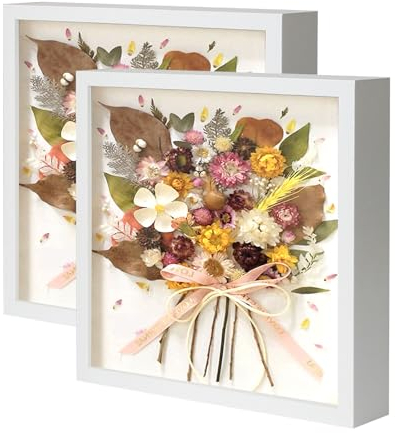 Muzilife 3D Bilderrahmen zum Befüllen 2 Stück Weiß 30x30 cm, Holz Rahmen Objektrahmen Shadow Box mit Glasscheibe, Perfekt zum Basteln und als Geschenk für Familie Freunde