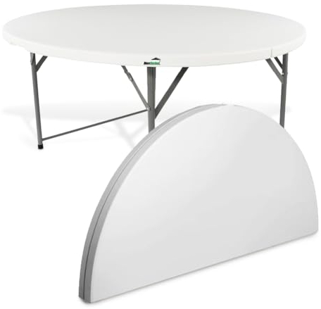 MaxxGarden runder Campingtisch Klappbar - Klapptisch Camping - Buffettisch - Tisch Multifunktionstisch Mit Griff - Ø120 x 74 cm - Wetterfest Tragbar - Kunststoff - Faltbar - Klapptisch Garten - Weiß
