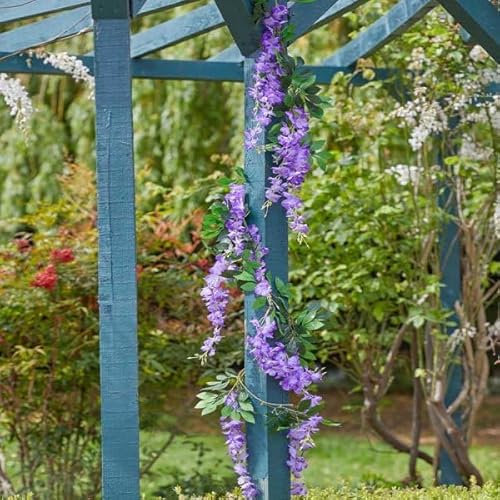 Garden Mile 6ft Artificial Flower Outdoor Garland 180cm Hanging Garland with Fake Purple Flowers Spring Garden Decoration Summer Wisteria Floral Decoration for Outdoor Garden Party Wedding Decoration
