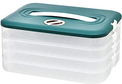 Aufbewahrungsbox Kühlschrank 4-lagig Knödelbox mit Datumsetikett Stapelbarer Aufschnittbox Lebensmittelbehälter mit Deckel, Kühlschrank Organizer Vorratsboxen für Knödel Wurst Käse Pizza (Dunkelgrün)