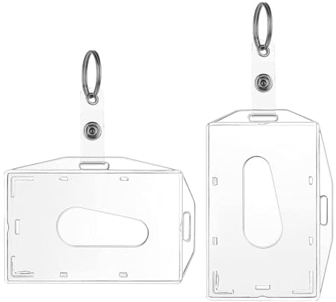 AIVEKE 2 Stück Kartenhalter mit Schlüsselring - Transparent Ausweishüllen Hartplastik Ausweishalter D Kartenhalter mit Daumenausschub Horizontaler und Vertikaler Dual-Use