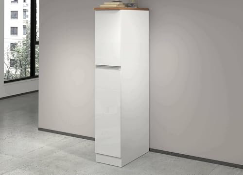 Dmora - Küchenschrank Quintino, Mehrzweckschrank, Küchenzeile Schrank, Multifunktionales Kühlregal, 100% Made in Italy, 30 x 60 x 165 cm, glänzendes Weiß und Eiche