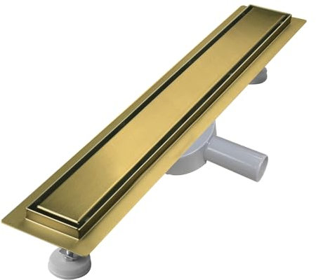 sunrik Canale doccia 50 cm, Oro Canale doccia piastrellato extra piatto, scarico pavimento in acciaio inox Set completo con filtro a sifone a 360°