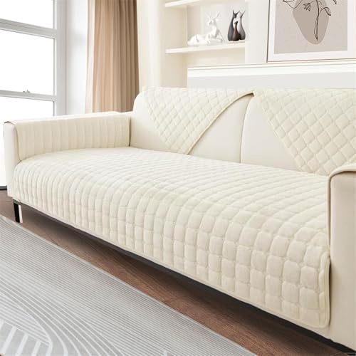 FASCINATDECO Sofa Überzug, Weiche Flanell Sofa Sitzkissenbezug, Sofaschoner rutschfest, Sofabezug 1 2 3 Sitzer Couch überzug für Wohnzimmer, Sofaüberwürf L Form Sofaschutz (Beige Weiß,70x150cm)