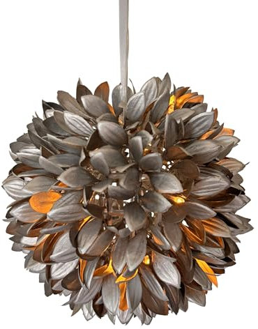 Online Fuchs Fensterdekoration moderner Blätterball mit LED-Lichterkette beleuchtet und Timerfunktion zum aufhängen - Herbst, Winter, Weihnachten Deko hängend (Silber)