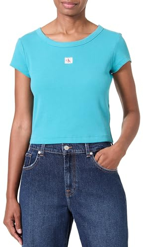 Calvin Klein Damen A- Woven Label 2x2 Rib Baby Tee Lv047c200g T-Shirts
