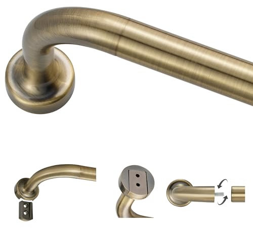 Antique Bronze Curtain Rods for Windows 28 to 48,1 Inch Disc Wrap Around Curtain Rod with Aluminum Finials and Brackets,No Screw Disassembly Adjustable Blackout Curved Room Darkening Curtain Rod