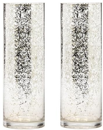 Hosley Set di 2 vasi floreali in vetro con finitura argentata metallizzata, altezza 30,5 cm, regalo ideale per matrimoni, spose, spa, meditazione, Reiki, rose nautiche, lanterna a LED, giardino votivo