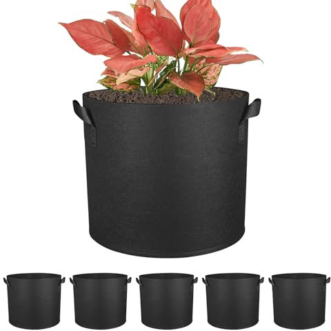 6 Pièces Sacs de Plantation en Tissu Non Tissé Sac à Plantes avec Poignées Sacs de Culture Réutilisable Sac Pomme de Terre Plantation pour Fleurs Plantes Legumes (Noirs)