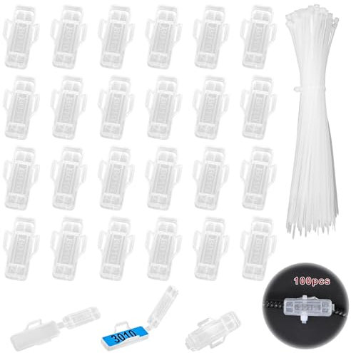 Samamoca Kabelkarteikästen + 100 Kabelbinder Weiß, transparente Kabelbeschriftungen, wiederverwendbar