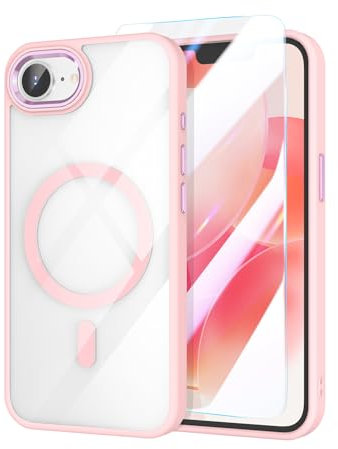 zelaxy Compatibile con Cover iPhone 16E Trasparente, Cover 16E 2025 Protezione Dalle Cadute Compatibile Con Accessori Magsafe, Guscio Duro E morbido, Colore Macaron - Rosa