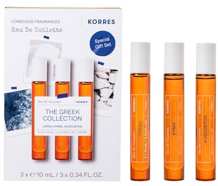 KORRES GREEK SCENTS Eau de Toilettes Reiseset unisex, Griechisches Roll-On Duftset aus Kyma, Lefko und Avgoustos, Reisegrößen Set, vegan, 3x 10 ml
