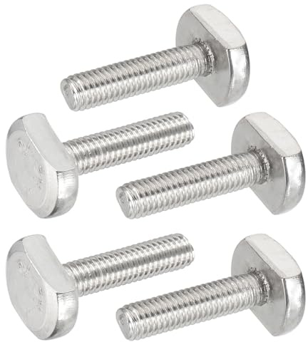 PATIKIL 5 Stück 304 Edelstahl Hammerkopfschrauben M6 x 25mm, Drop-in Hammerkopf Gewindeschrauben Set für T Schiene Führungsschiene Montageschiene Gleitschiene Holzwerkzeug Klemme, Silber
