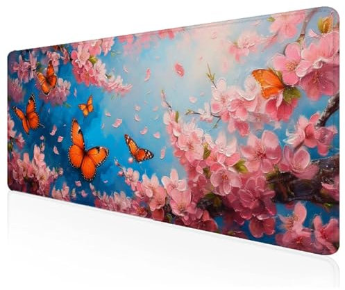 Fleurs Tapis de Souris Gamer Papillons Tapis Souris XXL 1000x500x3mm,Mousepad à Bords Cousus,Lavable Mousepad Antidérapant,pour PC Bureau et Gaming Accessoire,Vitesse et la Précision Améliorées M-43