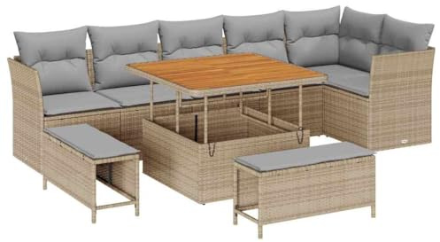 vidaXL 4-Sitzer Modularer Outdoor-Sofaset mit Kissen in Beige, aus Poly-Rattan mit Stahlrahmen, wetterfest. Bequeme Gartenmöbel aus Akazie für modernes Sitzen auf Terrasse, Lounge und Patio.