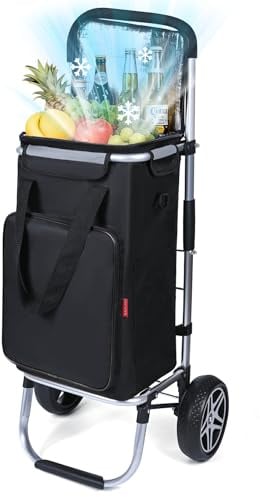 YEAUPE PRO Carrello Spesa Pieghevole 3 in 1 con Compartimento Isotermico - Capacità 50L, Carico Massimo 25kg - Ruote Silenziose, Impermeabile, Facile da Montare e Trasportare - Nero