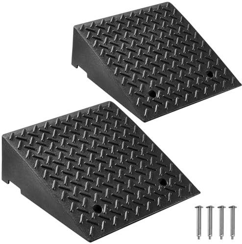 VEVOR Rubber Curb Ramps, 2 Pack, 7‘’ Rise Height, 19.3 L x 19.3 W, Driveway Ramps with Drainage Tank, 7000 lbs Load Capacity, Suitable for Wheelchairs, Strollers, Motorcycles, Cars, Lawn Mowers