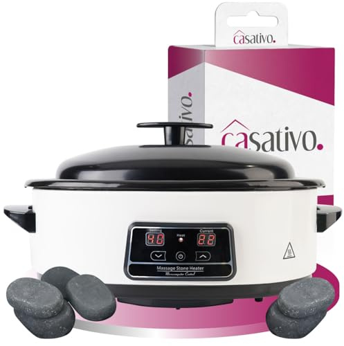 Casativo Hot Stone Massage Set mit digitaler Temperaturkontrolle – 23 Natursteine, Wärmegerät für entspannende Wellness-Momente