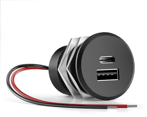GZV USB Steckdose 12V, Aluminium, Ladebuchse, 48W, USB-C-Einbaudose mit PD 3.0 und QC 3.0 für Auto, Camper, Boot und Wohnwagen