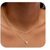 Meteorstarry Kette Silber 925/14K Damen,2 Stück Layerd Mehrreihige Silberkette 925/14K mit Cubic Zirkonia Anhänger,Wasserfester Halskette Boho Modeschmuck Geschenk für Frauen Mädchen 38/45 CM