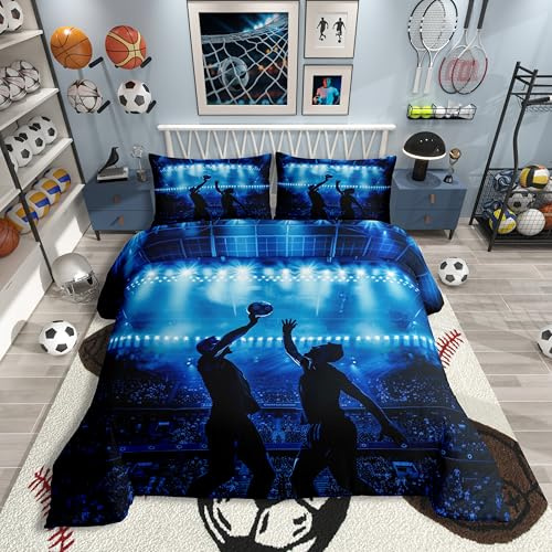 Homewish Handball Bettwäsche 135x200 Stadion Sport Thema Jungen Kinder Erwachsene Bettbezug Jugendliche Cyber Blau Handballspieler Silhouette Bettwäsche Set Handball-Event-Enthusiast Bedding