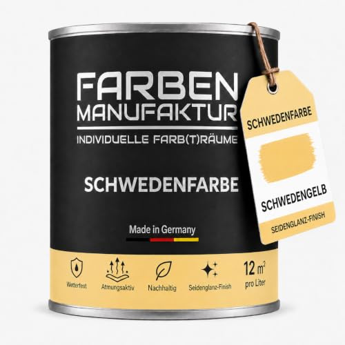 Schwedenfarbe Holzfarbe Außen Wetterfest – Holzschutzfarbe für Fassade, Gartenhaus, Zaun & Scheune – Diffusionsoffen & Nachhaltig Wetterschutzfarbe, Größe: 1L, Farbe: Schweden gelb hell