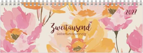 Tischquerkalender Style Rosen 2027: Wochenkalender 29,7x10,5 cm mit 1 Woche auf 2 Seiten, Spiralbindung & Stundeneinteilung 7-20 Uhr für Büro & Homeoffice