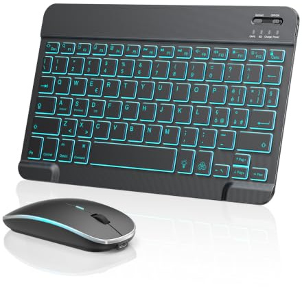 TECURS Kit Tastiera e Mouse Wireless Bluetooth per iPad Pro/Air/Mini | Retroilluminazione LED 7 Colori, Ricaricabile, Layout IT QWERTY, Ultra Sottile e Portatile, Struttura a Forbice Silenziosa