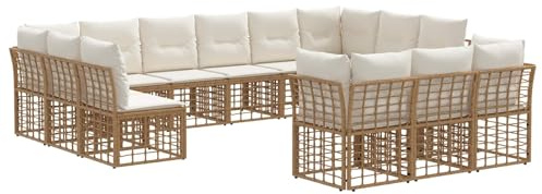 vidaXL Outdoor-Sofagarnitur Natürlich und Cremweiß Polyester, Moderner, wetterfester, modularer Garten-Sofa-Set mit verstellbaren Fußpolstern, perfekt zum Entspannen
