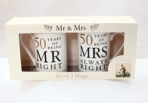50th Golden Wedding Anniversary Gift Set of 2 MugsMr Right & Mrs Always Right Presents