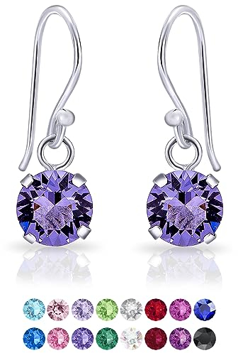 DTPSilver - Damen Haken Ohrringe 925 Sterling Silber und mit Kristallen von Swarovski® Elements 6 mm Runde - Farbe : Tansanit