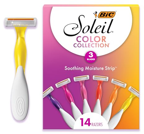 BIC Soleil 3 Colors Women's Disposable 3-Blade Razors, With Aloe Vera and Vitamin E Strip, 14-Pack
