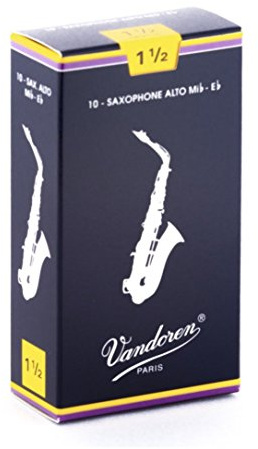Vandoren Classic blau, Blätter für Alt Saxophon, 10er Packung, Altsaxofon, Alto, Rohrblatt, Blättchen, Traditional, SR2115, Stärke 1,5
