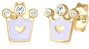 Elli Ohrringe Kinder Ohrstecker Krone mit lila Emaille und Kristallen in 925 Sterling Silber vergoldet