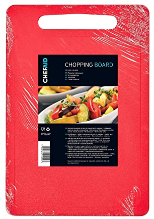 Chef Aid Planche à découper en plastique rouge, 35 x 25 cm, antidérapante, passe au lave-vaisselle