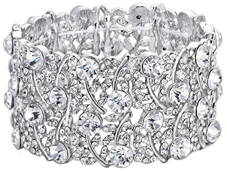 Clearine Armband Damen Hochzeit Braut Crystal Cluster Tennis Stretch Armkette Bracelet Klar Silber-Ton