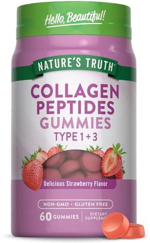Nature's Truth Collagen Peptide Gummies for Women | 60 Count Type 1 and 3 | Strawberry Flavor | Non-GMO & Gluten Free Supplement