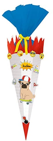 Ursus 9870011 - Schultüte Bastelset Easy Line, Mops, sechseckig, Höhe ca. 68 cm, Durchmesser ca. 20 cm, aus 3D Colorwellpappe 260 g/qm, alle Teile vorgestanzt, inklusive Bastelanleitung
