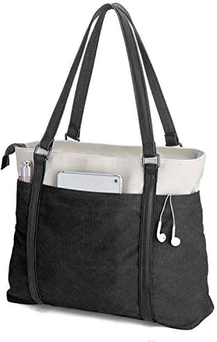 Women's Work Bag with Laptop Compartment Zipper Pockets Teacher Totes Purse, Black, L, Durable